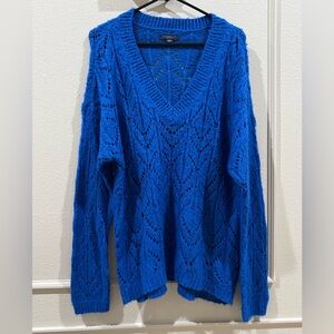 American Eagle Outfitters Royal Blue Openwork V-Neck Legging fit Sweater M